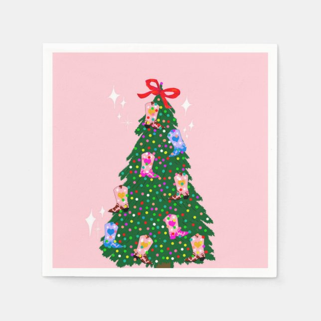 Modern Pink Cowgirl Western Boots Christmas  Napkin (Front)