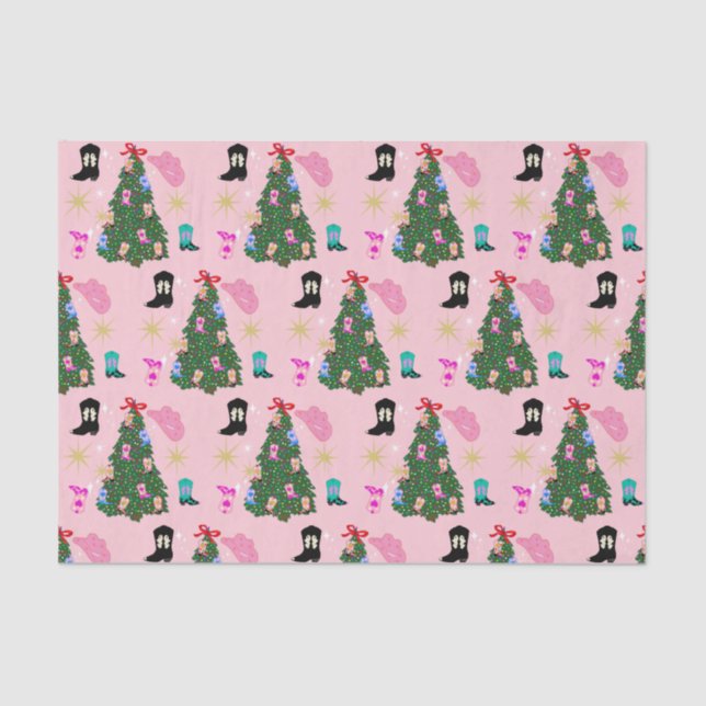 Modern Pink Cowgirl Western Boots Christmas Tree Tissue Paper (Front)