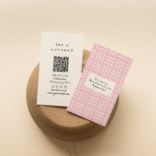 Modern Pink Cream Abstract Trendy Girly QR Code Business Card
