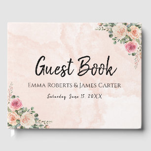 Modern Pink Cream Floral Wedding Guest Book