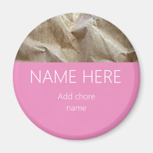Modern Pink Crinkled Paper Name Chore Magnet