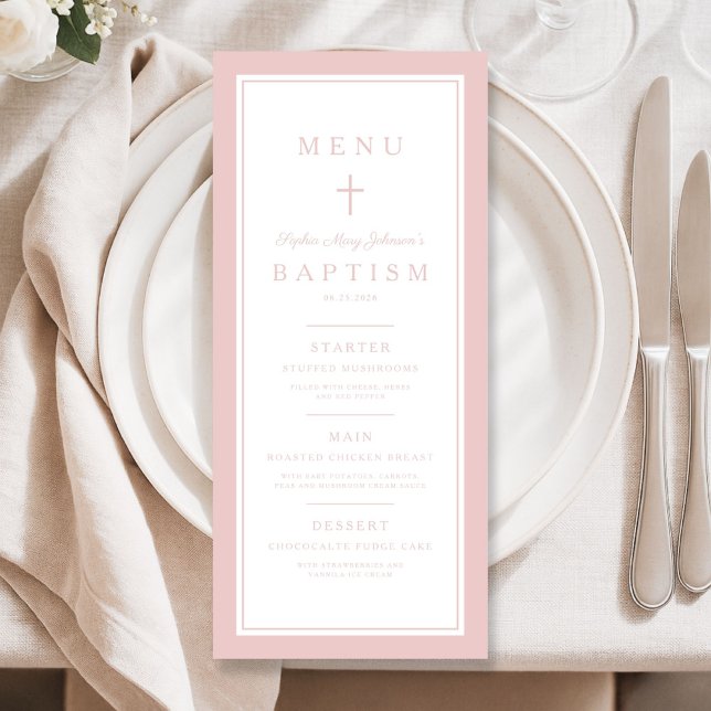Modern Pink Cross Girl Baptism Menu (Modern Pink Cross Girl Baptism Menu)