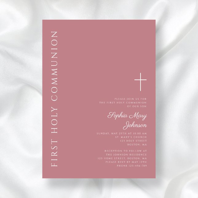 Modern Pink Cross Girl First Communion Invitation (Creator Uploaded)