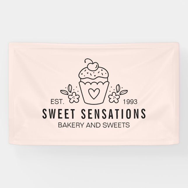 Modern Pink Cupcake Bakery Pastry Chef Banner (Horizontal)