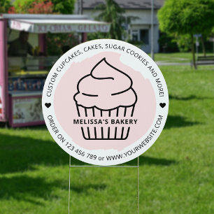Modern Pink Cupcake Desserts Bakery Outdoor Yard Garden Sign