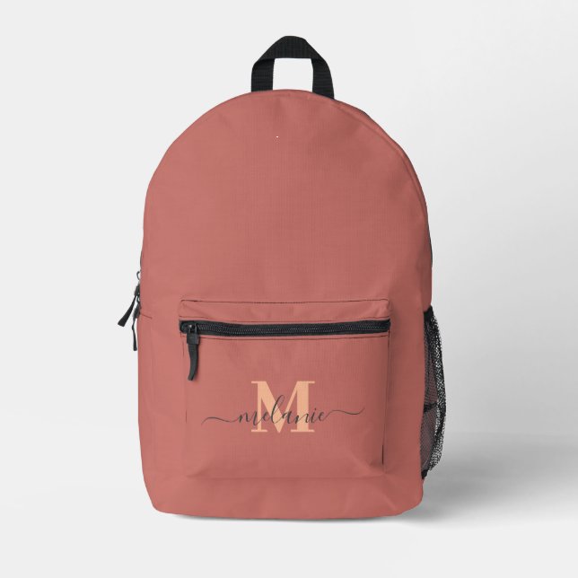 Modern Pink Custom Monogram Name Printed Backpack (Front)