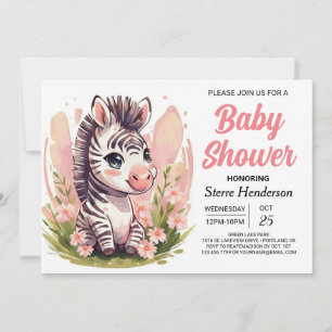 Modern Pink Cute Zebra Baby Shower Invitation