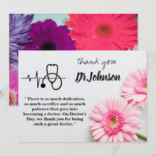 Modern  Pink Daisy Floral Doctors Day  Thank You Card