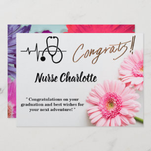 Modern Pink Daisy Floral Nurse Graduation Card