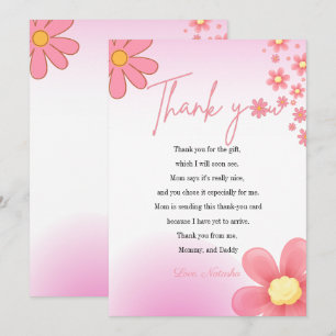 Modern  pink daisy themes baby shower thank you card