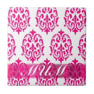Modern Pink damask mothers Ceramic Tile