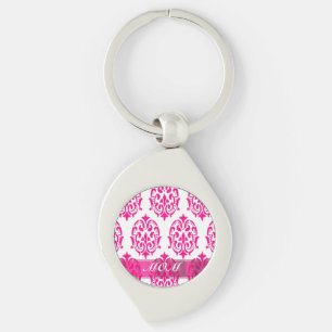 Modern Pink damask mothers Key Ring