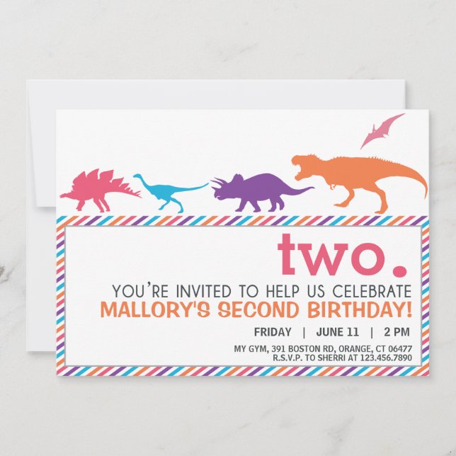 Modern Pink Dinosaur Silhouette Birthday Invite (Front)