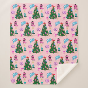 Modern Pink Disco Cowgirl Rodeo Christmas Tree Sherpa Blanket