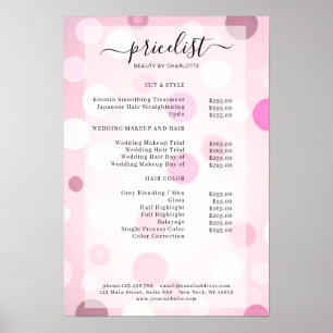 Modern Pink Dots Pattern Salon Preisliste Poster