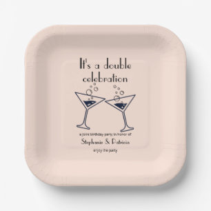 Modern Pink Double Celebration Joint Birthday Paper Plate