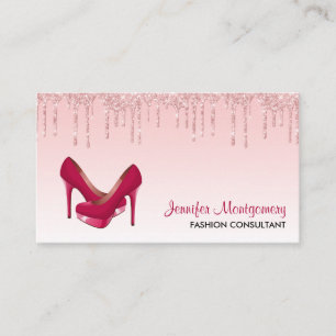 Modern Pink Dripping Glitter & High Heels Business Card