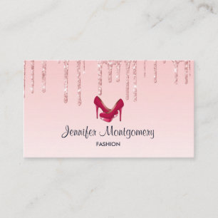 Modern Pink Dripping Glitter & High Heels Business Card