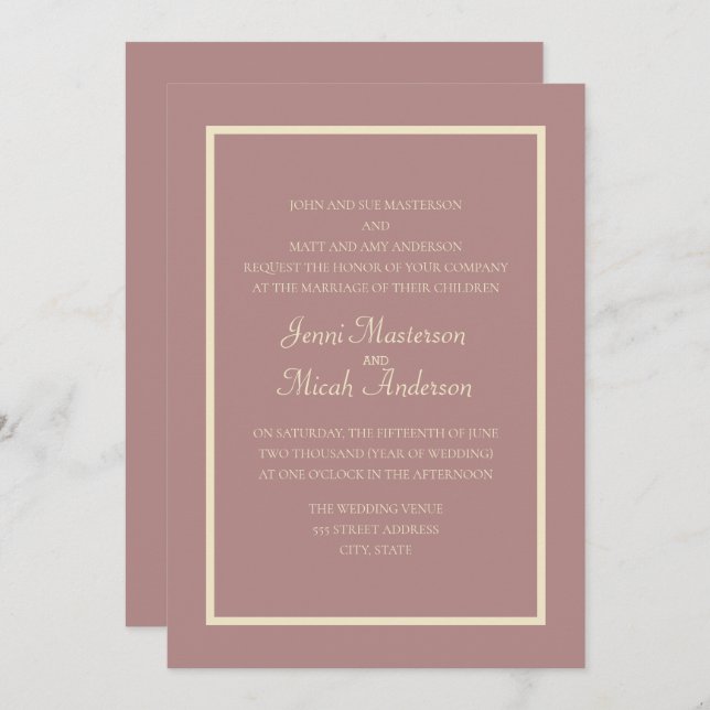 Modern Pink Dusty Rose Cream Wedding Invitation (Front/Back)