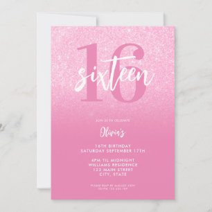 Modern Pink Elegant 16th Birthday Invitation