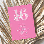 Modern Pink Elegant 16th Birthday Invitation<br><div class="desc">A simple modern 16th birthday invitation featuring elegant calligraphy script typography and minimalist design in pink and white colour.</div>