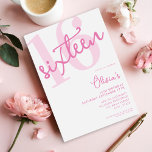 Modern Pink Elegant 16th Birthday Invitation<br><div class="desc">A simple modern 16th birthday invitation featuring elegant calligraphy script typography and minimalist design in pink and white colour.</div>