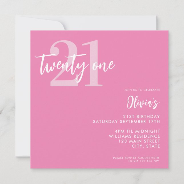 Modern Pink Elegant 21st Birthday Invitation (Front)