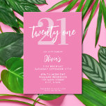 Modern Pink Elegant 21st Birthday Invitation<br><div class="desc">A simple modern 21st birthday invitation featuring elegant calligraphy script typography and minimalist design in pink and white color.</div>