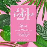 Modern Pink Elegant 21st Birthday Invitation<br><div class="desc">A simple modern 21st birthday invitation featuring elegant calligraphy script typography and minimalist design in pink and white colour.</div>