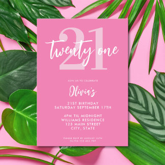 Modern Pink Elegant 21st Birthday Invitation