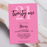 Modern Pink Elegant 21st Birthday Invitation<br><div class="desc">A simple modern 21st birthday invitation featuring elegant calligraphy script typography and minimalist design in pink and black colour.</div>