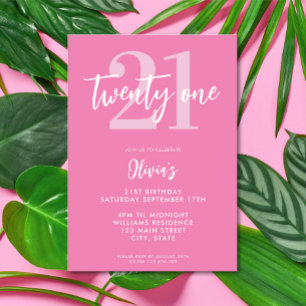 Modern Pink Elegant 21st Birthday Invitation