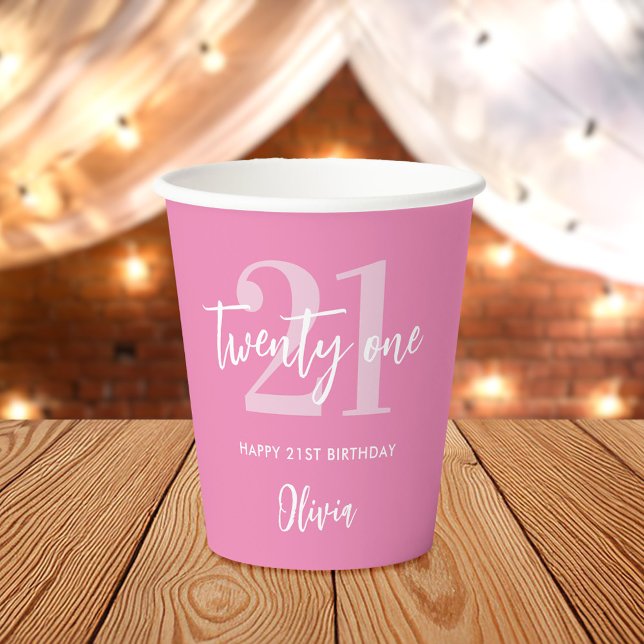 Modern Pink Elegant 21st Birthday Paper Cups (Creator Uploaded)