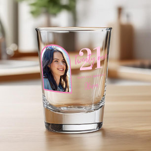 Modern Pink Elegant 21st Birthday Shot Glass