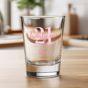 Modern Pink Elegant 21st Birthday Shot Glass