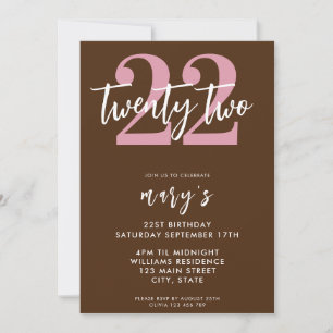 Modern pink elegant 22nd birthday invitation