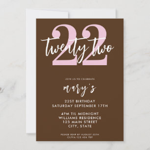 Modern pink elegant 22nd birthday invitation