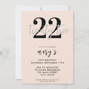 Modern pink elegant 22nd birthday invitation