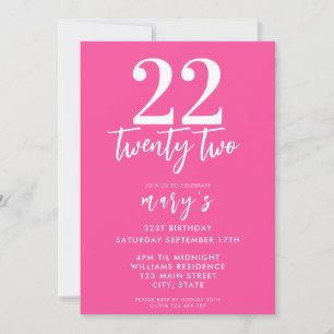 Modern pink elegant 22nd birthday invitation
