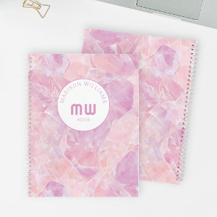 Modern Pink Elegant Glam Monogram Gemstone Marble Notebook