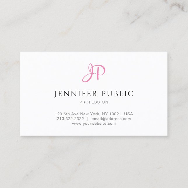 Modern Pink Elegant Monogram Sleek Design Trendy Business Card (Front)