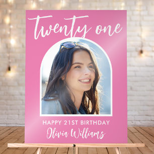 Modern Pink Elegant Photo 21st Birthday Sign