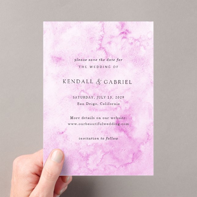 Modern Pink Elegant Wedding Save the Date Acrylic Invitations (Insitu (Handheld))