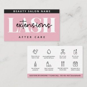 Modern Pink Eyelash Extensions Lash Aftercare Business Card