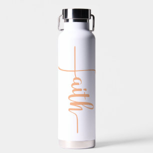 Modern Pink Faith Script Cross Water Bottle