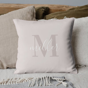 Modern Pink Family Name Monogram Cushion