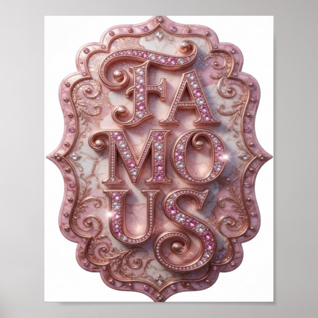 Modern Pink FAMOUS Slogan Design Poster (Front)