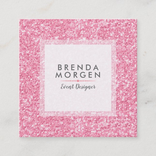 Modern Pink Faux Glitter Square Business Card (Front)