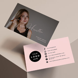 Modern pink feminine custom photo logo beauty business card