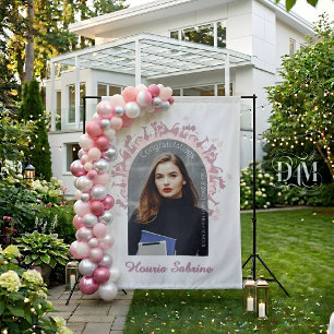 Modern Pink feminine Graduate silhouette Backdrops Tapestry